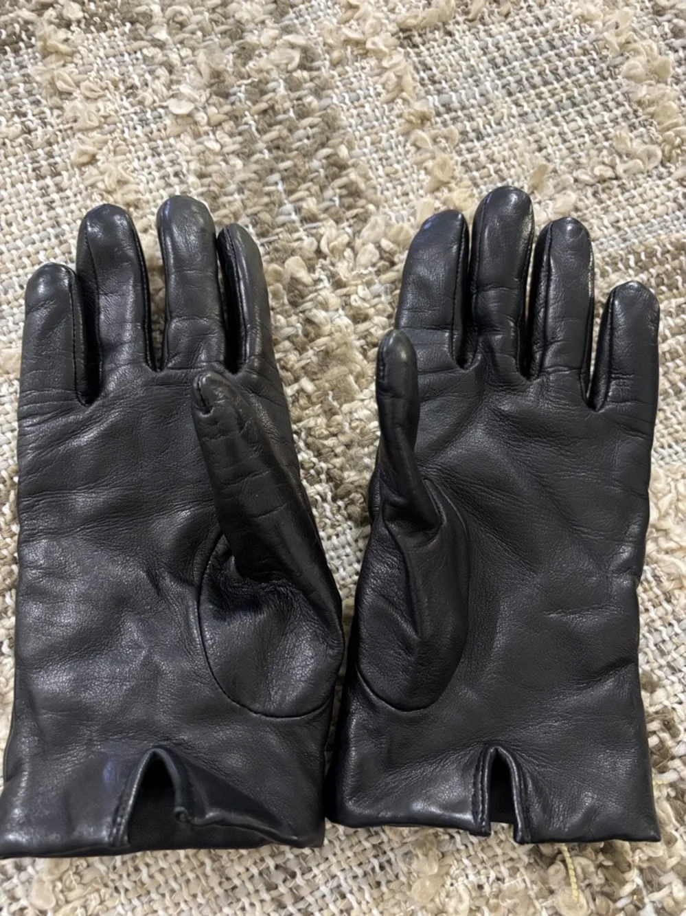 Coach‎ Classic Black Turnlock Bow Black Leather Wool Lined Women's Gloves Size 8